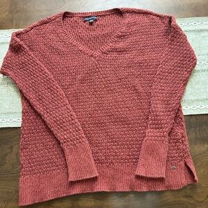 American Eagle Outfitters V-Neck Sweater in Rust